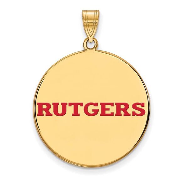 14k Gold Plated Silver Rutgers XL Enamel Script Disc Pendant